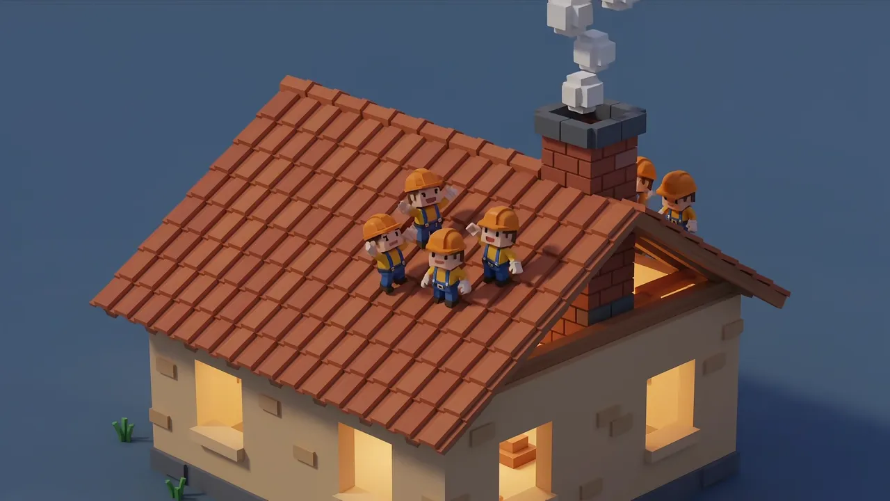 Illustration animée de la construction d’une toiture